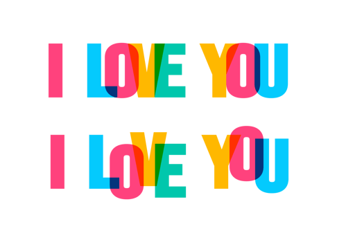 I love you colorful lettering text font typography vector banner design template. colorful message and colorful big letters. png