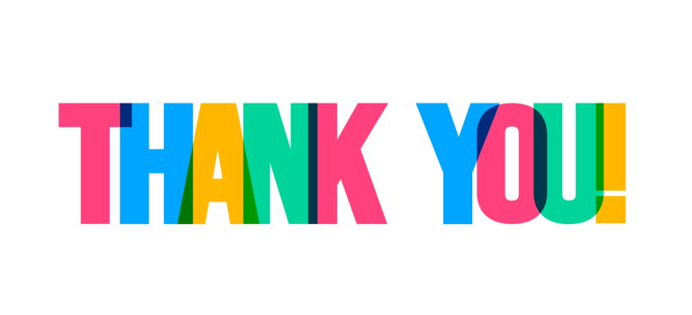 Thank you colorful lettering text font typography vector banner design template. colorful message and colorful big letters. png