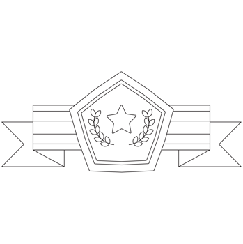 Pentagon Star Ribbon Achievement Badge 2D Outline Illustrations png