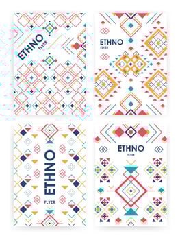 Set of background with geometric ethnic ornament. ethno abstract templates with place for text. vector