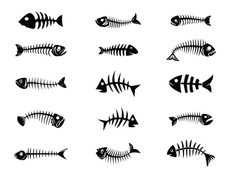 Fish Bone Premium Illustration Vector Clip Art Collection Design with White Background.  Fish dead Vector Art With Black Shape Hand Drawing Template.