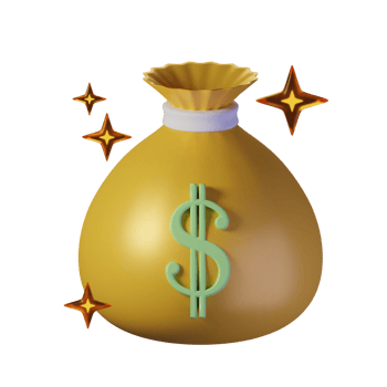 Sack of money items with an yellow theme. Isolated on alpha background. 3D illustration. High resolution png