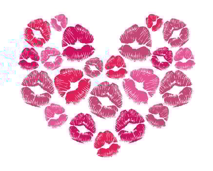 Happy Valentines heart made of kisses lips. Romantic love confession. Isolated on background vector