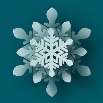 Vector white christmas paper cut 3d snowflake with shadow on teal colored background. Winter design elements for presentation, banner, cover, web, flyer, card, sale, poster, slide and social media