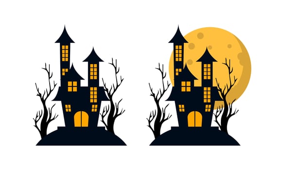 Halloween Castle Illustration . Halloween Castle with Moon Illustration . Happy Halloween Celebration . vector