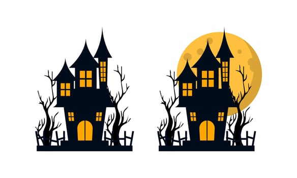 Halloween Castle Illustration . Halloween Castle with Moon Illustration . Happy Halloween Celebration . vector