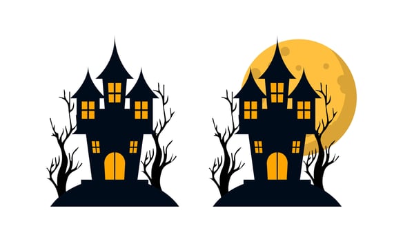 Halloween Castle Illustration . Halloween Castle with Moon Illustration . Happy Halloween Celebration . vector