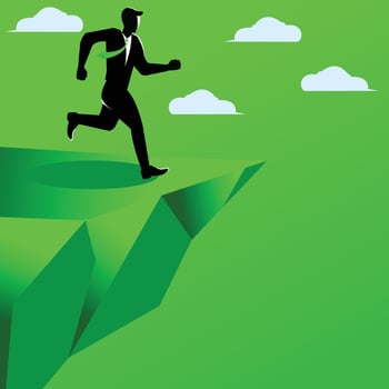 businessman take a risk jump over the abyss vector