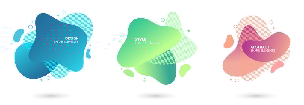Set of abstract gradient liquid shape amoeba graphic elements. Colored fluid elements for minimal banner, logo. vector