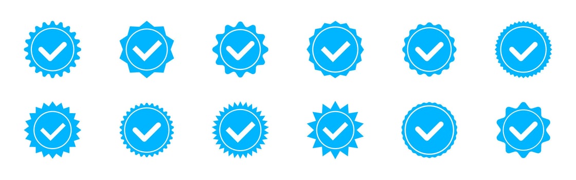 Account verification icon with a circle inside. Social media verification icons. Verified badge profile set. Blue check mark icon. vector