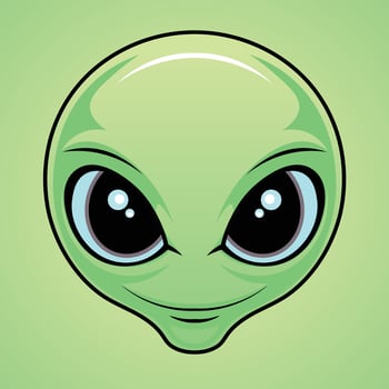 Vector illustration funny cartoon green alien face on green background