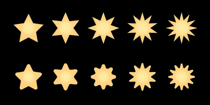 Gold star burst sticker vector set. Flat price tags explosion silhouettes, starburst retro sale badge. Star blank label, stickers emblem.