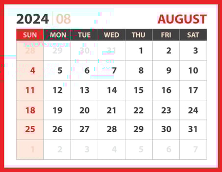 08-AUGUST 2024 template vector