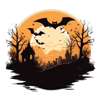 Cartoon Style Halloween Bats Halloween Haunted House No Background Applicable to any Context Perfect for Print on Demand Merchandise AI Generative png