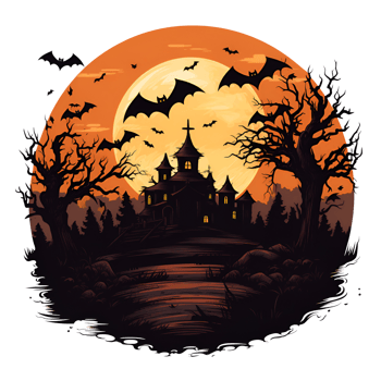 Cartoon Style Halloween Bats Halloween Haunted House No Background Applicable to any Context Perfect for Print on Demand Merchandise AI Generative png