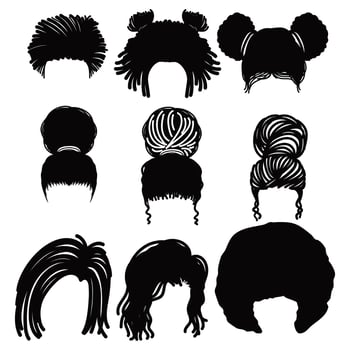 Bundle of afro hairstyles. Collection of dreads and afro. vector