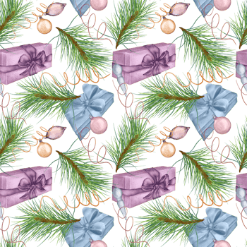 Christmas seamless pattern of gift boxes, Christmas decorations digital illustration. Present, wrapping ribbon hand drawn. Print for holiday, 2024 new year wrapping, paper, textile. png