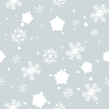 Seamless pattern, cute white snowflakes on gray background. New year texture for printing, wrapping paper, design, fabric, decoration, gift, background. vector