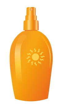 Spf cream face body care cosmetics. Orange bottle of sun protection cream. Cartoon illustration. vector