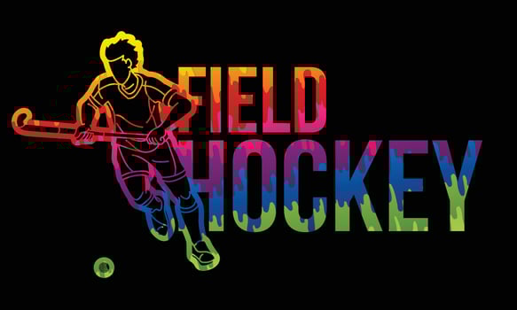 Graffiti Field Hockey Font Design with Male Player Action Cartoon Graphic Vector