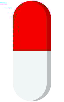 Vector icon of red white capsule.