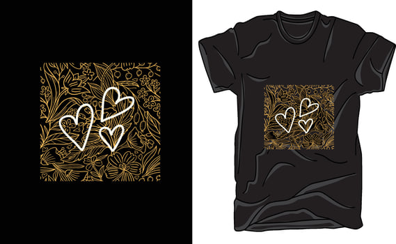 T-Shirt Heart Shape and background leaf Design, apparel design, illustration design. vector