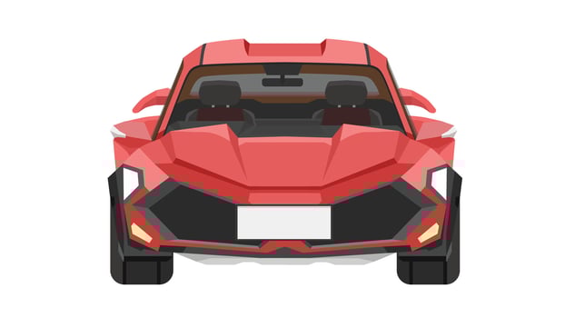 Vector or Illustrator front view of car. Sport car red color. Separating the front and interior layers of the car. Isolated white background.