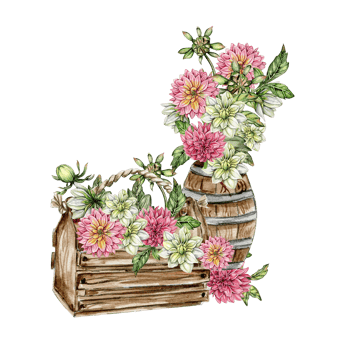 Watercolor rusty old elements and dahlia composition. png