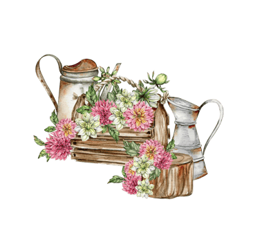 Watercolor rusty old elements and dahlia composition. png