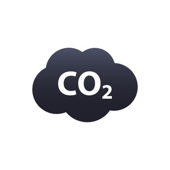 CO2 emissions vector icon. Carbon gas cloud, dioxide pollution.