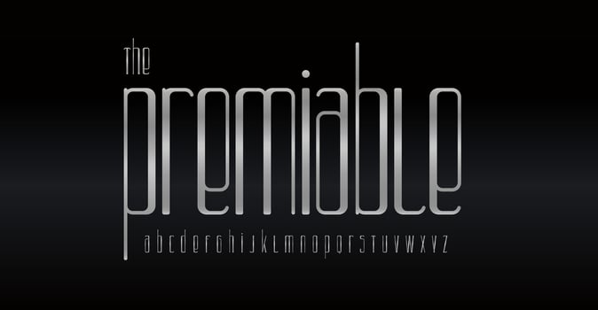 Slim grey font aluminum letters with rounded corners for fashion, ultra slim logo lettering and headline, premium luxury style typographic design. Vector typography.