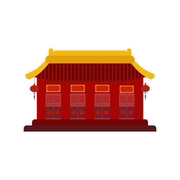 traditional chinese house flat design vector illustration. Cultural Oriental Architecture. China town house facade exterior design. Chinatown city structure,ethnic asian pavilion or temple