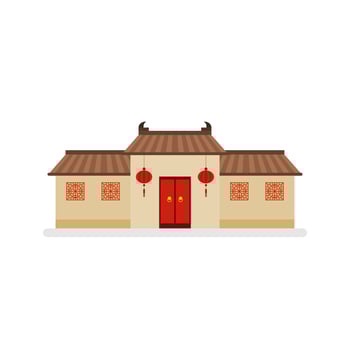 traditional chinese house flat design vector illustration. Cultural Oriental Architecture. China town house facade exterior design. Chinatown city structure,ethnic asian pavilion or temple