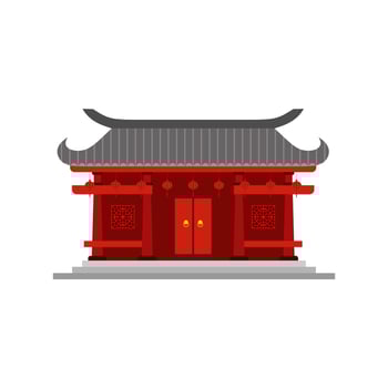 traditional chinese house flat design vector illustration. Cultural Oriental Architecture. China town house facade exterior design. Chinatown city structure,ethnic asian pavilion or temple