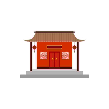 traditional chinese house flat design vector illustration. Cultural Oriental Architecture. China town house facade exterior design. Chinatown city structure,ethnic asian pavilion or temple