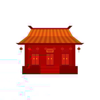 traditional chinese house flat design vector illustration. Cultural Oriental Architecture. China town house facade exterior design. Chinatown city structure,ethnic asian pavilion or temple