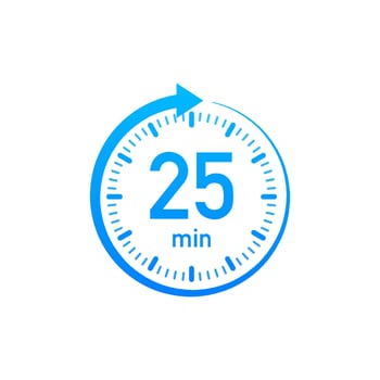 The 25 minutes, stopwatch vector icon. Stopwatch icon in flat style, timer on on color background. Vector illustration