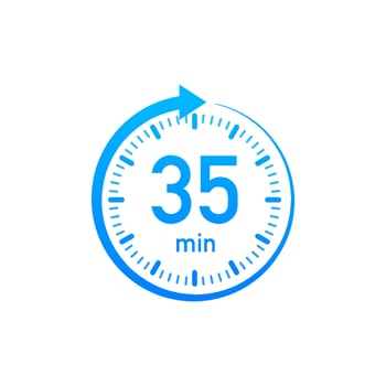 The 35 minutes, stopwatch vector icon. Stopwatch icon in flat style, timer on on color background. Vector illustration
