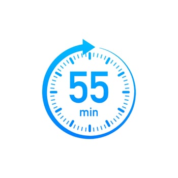 The 55 minutes, stopwatch vector icon. Stopwatch icon in flat style, timer on on color background. Vector illustration