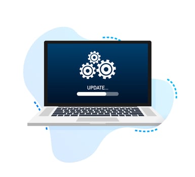 System software update, data update or synchronize with progress bar on the screen. Vector Illustration