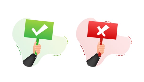 Hand holding placard Yes and No. Vector stock illustration