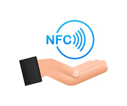 Contactless wireless pay sign in hands logo. NFC technology. Motion graphics 4k vector
