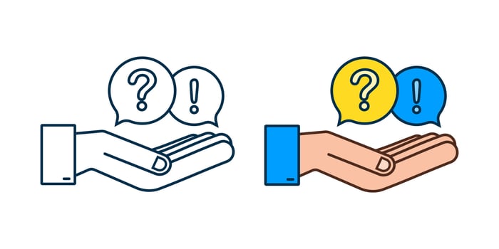Question and Answer Bubble Chat hanging over hands on white background. Vector stock illustration