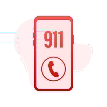 910 smartphone in flat style. Call icon vector. Hand holding smartphone. First aid. Finger touch screen. Vector stock illustration
