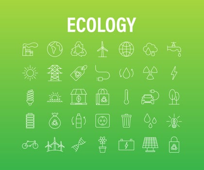 Set ecology, nature. Solar power. Save planet Vector stock illustration.