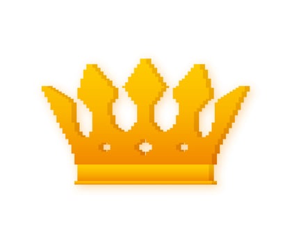 Golden crown. Pixel art icon. 8 bit. Vector stock illustration