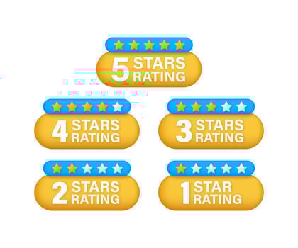 4 star rating. Badge with icons on white background. Vector stock illustration.