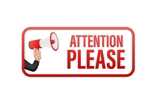 Megaphone banner with Attention please. Red Attention please sign icon. Exclamation danger sign. Alert icon. Motion graphics . 4k vector