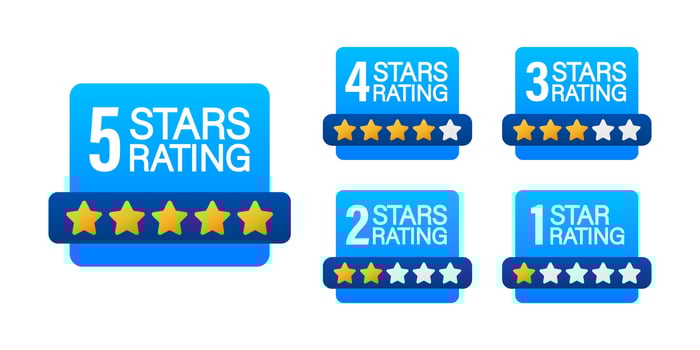 4 star rating. Badge with icons on white background. Vector stock illustration