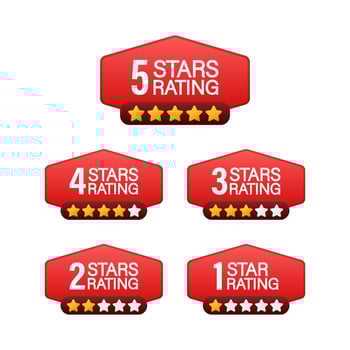 4 star rating. Badge with icons on white background. Vector stock illustration
